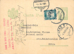 Romania Postal Card 1931 Sibiu Royalty Franking Stamps - Romania