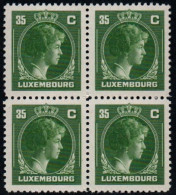 Luxembourg 1944 GD Charlotte 35c Green, Block X 4, MNH ** Mi 352 (Ref: 2080) - Unused Stamps
