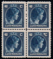 Luxembourg 1946 GD Charlotte 40c Blue, Block X 4, MNH ** Mi 353 (Ref: 2081) - Unused Stamps