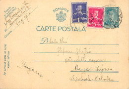 Romania Postal Card 1941 To Hungary Royalty Franking Stamps - Rumänien