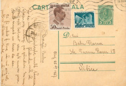 Romania Postal Card 1937 Cluj Royalty Franking Stamps - Rumänien