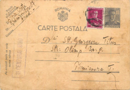 Romania Postal Card 1941 Timisoara Royalty Franking Stamps - Rumänien