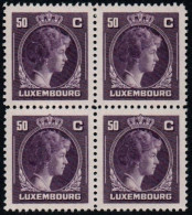 Luxembourg 1944 GD Charlotte 50c Violet, Block X 4, MNH ** Mi 354 (Ref: 2082) - Ungebraucht