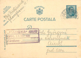 Romania Postal Card 1939 Aiud  Royalty Franking Stamps - Roumanie