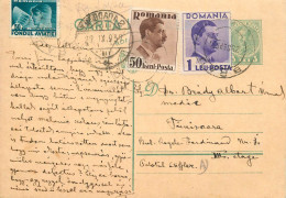 Romania Postal Card 1937 Timisoara Royalty Franking Stamps - Rumänien