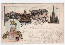 39017008 - Lithographie Gruss Aus Gera Mit Schloss Osterstein, Kaiser Wilhelm Denkmal, Bahnhof Und St. Johanniskirche G - Gera