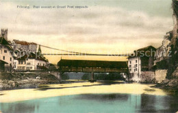 13784827 Fribourg FR Pont Couvert Et Grand Pont Suspendu Fribourg FR - Otros & Sin Clasificación
