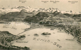 13755769 Rapperswil Zuerichsee BE Panoramakarte Mit Ober See  - Altri & Non Classificati