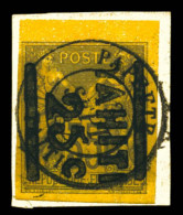 N°3c, 25c Sur 35c Violet-noir Sur Jaune, Surcharge De Haut En Bas, Sur Son Support - Used Stamps