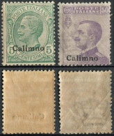 REGNO COLONIE EGEO CALINO 1916 DUE FRANCOBOLLI DA C. 5 / C. 50 SOPRASTAMPATI 'CALIMNO' NUOVI MNH ** SASSONE 2-7 - Egée (Calino)