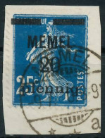 MEMEL 1920 Nr 20b Gestempelt Briefstück X447732 - Memelland 1923