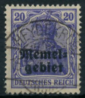 MEMEL 1920 GERMANIA Nr 4 Zentrisch Gestempelt Gepr. X472F66 - Memelgebiet 1923