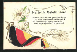 AK Hartelijk Gefeliciteerd, Schwarz-rot-gelbe Fahne  - Genealogia