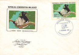 Enveloppe 1er Jour Lémuriens-Indri Babakoto Madagascar-Antananarivo-Beau Timbre   L2910 - Madagascar (1960-...)