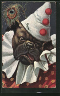 Künstler-AK Arthur Thiele: Bulldogge Im Harlekins-Kostüm  - Dogs
