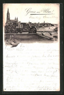 Lithographie Ulm, Flusspartie Mit Münster  - Ulm