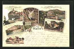 Lithographie Halle A /S., Reilsburg V. D. Bergschänke, Bad Wittekind, Moritzburg  - Sonstige & Ohne Zuordnung