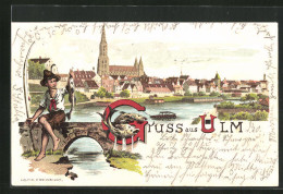 Lithographie Ulm /Donau, Stadtansicht Vom Fluss  - Ulm