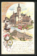 Lithographie Iserlohn, Alexanderhöhe, Neues Saalgebäude, Grosse Halle, Einigkeit  - Iserlohn