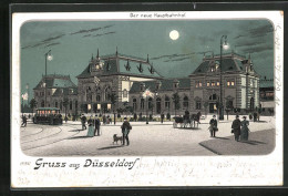 Mondschein-Lithographie Düsseldorf, Der Neue Bahnhof Bei Nacht  - Düsseldorf