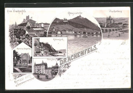 Lithographie Königswinter, Drachenburg, Petersberg, Chorruine Heisterbach  - Petersberg