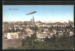 AK Jung Bunzlau / Mlada Boleslav, Panorama Der Stadt Mit Zeppelin  - Tschechische Republik