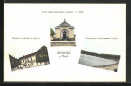 AK Bolevec, U Plzne, Hostinec A Obchod P. Maura, Kaple Obeti Boleveckeho Vybuchu V. R. 1917  - Tchéquie