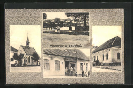 AK Tlucna, Kirche, Gasthaus, Geschäft  - Tchéquie