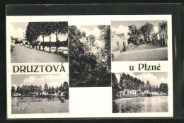 AK Druztova U Plzne, Strassenpartie Mit Gebäudeansicht, Felsen, Uferpartie  - Tschechische Republik