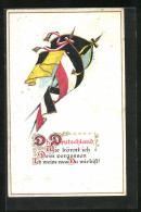 Künstler-AK Zweibundflaggen, Gedicht  - Guerre 1914-18