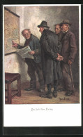 Künstler-AK Alte Männer Vor Landkarte Mit Zeitung, So Steht Der Krieg  - Guerre 1914-18