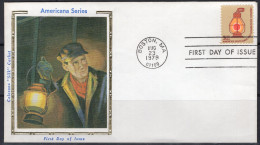 1979 FDC Americana Series, $5 Conductors Lamp, Colorano Silk Cachet - 1971-1980