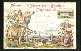 Lithographie Ansbach, X. Bayerisches Turnfest 1897, Turnhalle, Kgl. Orangerie  - Sonstige & Ohne Zuordnung