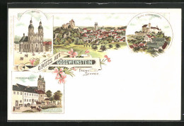 Lithographie Gössweinstein, Gasthaus Von Gg. Distler, Kirche, Burg Im Ort  - Sonstige & Ohne Zuordnung