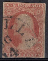 1855 3 Cents George Washington - Dull Red, Imperforate, Used (Scott #11) - Gebraucht