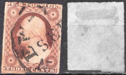 1851 3 Cents George Washington - Orange Brown, Imperforate, Used (Scott #10A) - Usati