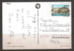 1989 5'50 Fort Jesus Mombasa On Postcard To Milan Italy - Kenia (1963-...)