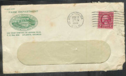 1930 2 Cents Atlanta GA (Feb 13) Farm Department Corner Card - Storia Postale
