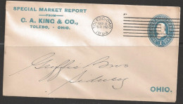 1894 Toledo Ohio, Sept 8, 1 Cent Envelope, Corner Card - Lettres & Documents