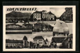 AK Liptovský Mikulás, Ortsansicht, Denkmal, Strassenpartie Und Gebäude, Fotomontage  - Eslovaquia