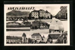 AK Liptovský Mikulás, Ortsansicht, Denkmal, Strassenpartie Und Gebäude, Fotomontage  - Slowakije