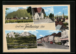 AK Freilassing / Obb., Blick Zum Untersberg, Salzburghofen, Ruperti Kirche, Hauptstrasse, Ortsansicht  - Freilassing