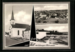 AK Kell, Ortsansicht, Kirche Und Schwimmbad  - Otros & Sin Clasificación