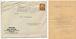 Germany 1941 Cover & Letter; Berlin-Charlottenburg - Fachgruppe Häute Und Felle; 3pf. Hindenburg; Rohrpost Slogan Cancel - Lettres & Documents