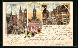 Lithographie Hannover, Marktstrasse Mit Geschäften, Kobelingerstrasse Mit Marktkirche, Oscar Winter Brunnen  - Hannover