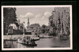 AK Lübbenau /Spreewald, Kahnanlegestelle, Kirchturm  - Lübbenau