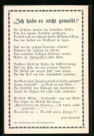 AK Gedicht Ich Habe Es Nicht Gewollt Von Paul Hambrock  - Weltkrieg 1914-18