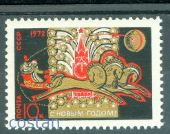 1971 Christmas,Santa And Russian Troika Sleigh,New Year,Kremlin,Russia,3923,MNH - Ungebraucht