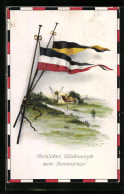 Künstler-AK Deutsche Und österreichische Wimpelfahnen Wehen - Namenstagsgruss  - Weltkrieg 1914-18