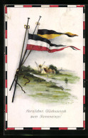 Künstler-AK Deutsche Und österreichische Wimpelfahnen Wehen - Namenstagsgruss  - Oorlog 1914-18